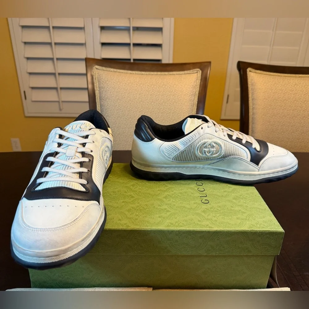 New Authentic Gucci Mac80 GG Logo Sneaker Shoes White Black Size UK 12 /US 12.5